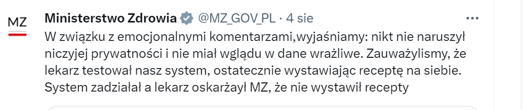 Wpis Ministerstwa Zdrowia na Twitterze 