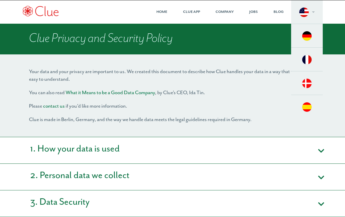 Printscreen polityki prywatności Clue