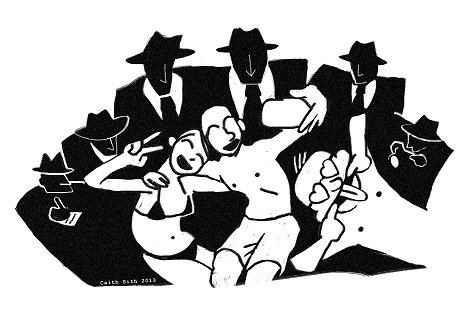 Obrazek do tekstu - zadowolona para otoczona czarnymi postaciami