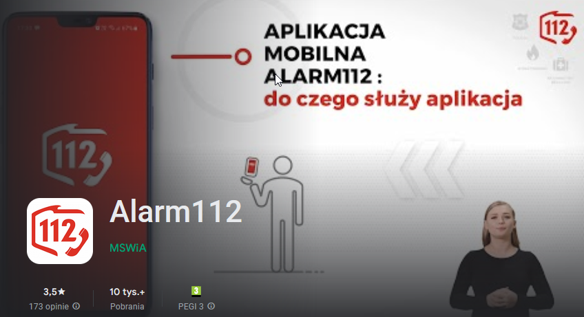 Alarm112: zrzut ekranu ze sklepu z aplikacjami