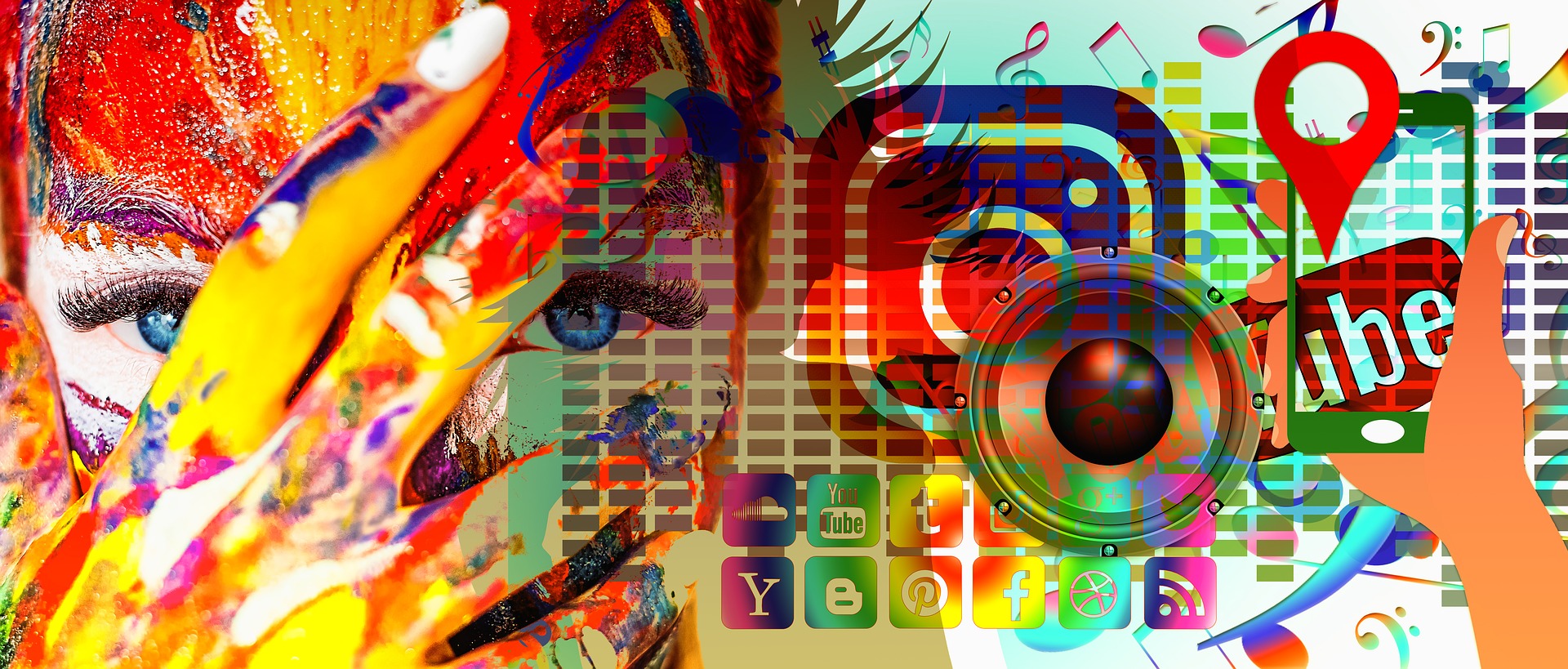 Ilustracja. Ikony mediów społecznościowych i twarz