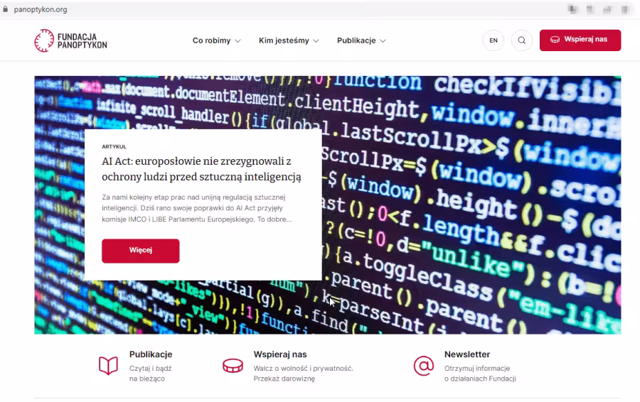 Zrzut ekranu ze strony głównej panoptykon.org