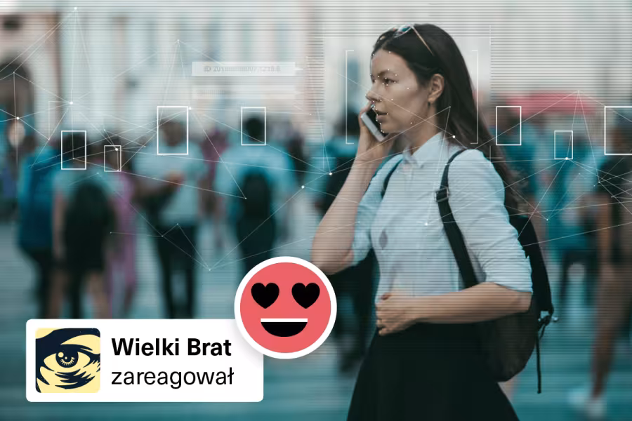 Obraz kampanii 1,5% 2024. Na zdjęciu kobieta z telefonem. Podpis: Wielki Brat zareagował