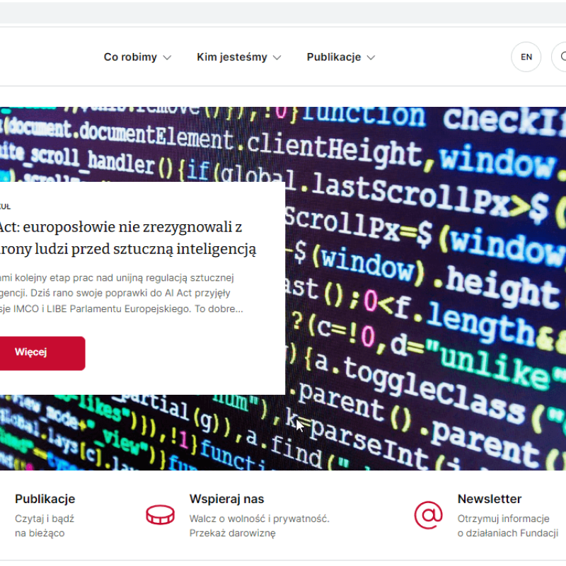 Zrzut ekranu ze strony głównej panoptykon.org