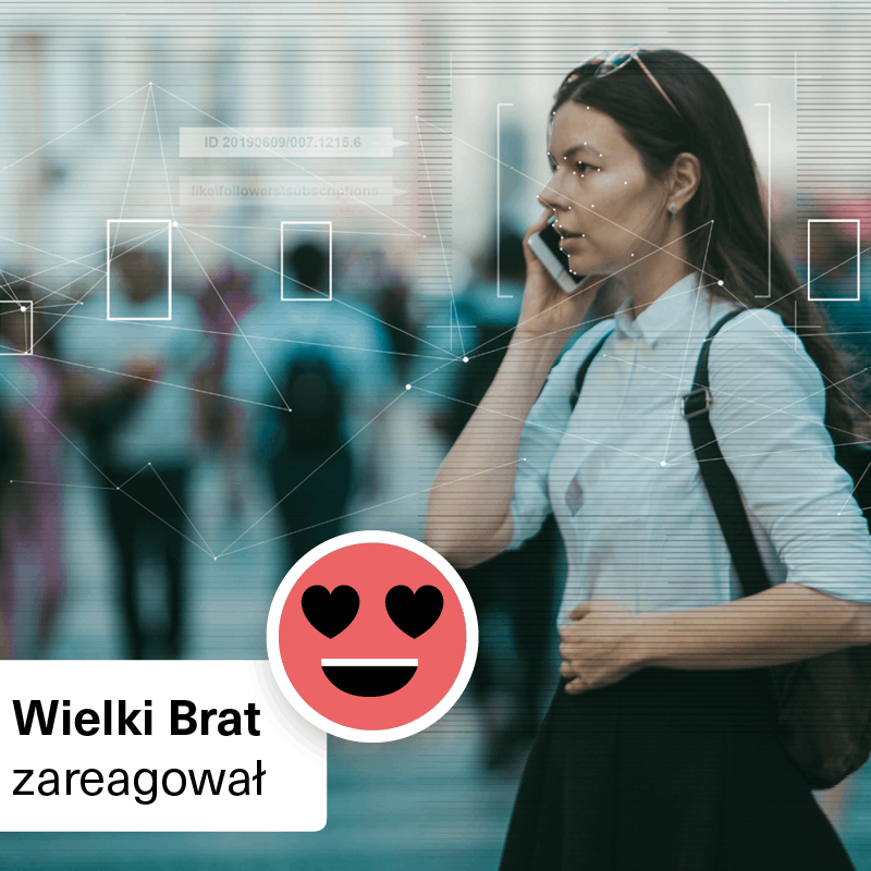 Obraz kampanii 1,5% 2024. Na zdjęciu kobieta z telefonem. Podpis: Wielki Brat zareagował