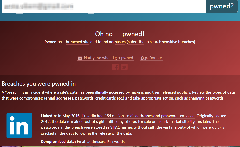 Zrzut ekranu: Have I Been Pwned